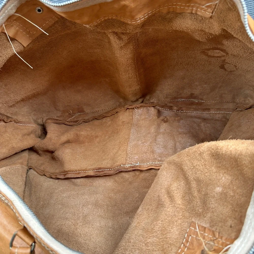 Vintage Hand Tooled Leather Duffel Bag Tan Floral Western Travel Weekender Bag